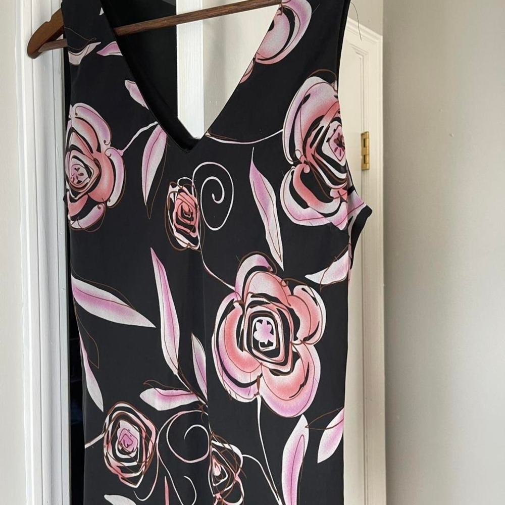 90s Mary McFadden black and pink floral dress with ruffle hem - Picture 7 of 7